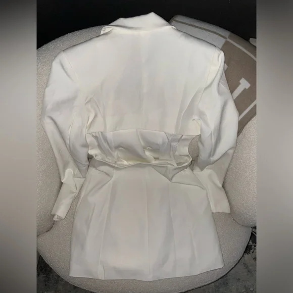 White Blazer Dress Double Breasted Cutout Waist - Picture 9 of 9